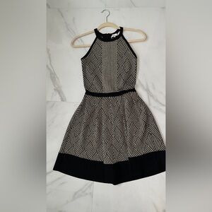 Parker Metallic Thread Halter Dress – Black & Gold – Fit & Flare